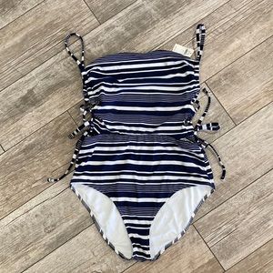 Aerie navy & white striped one piece swimsuit sz L